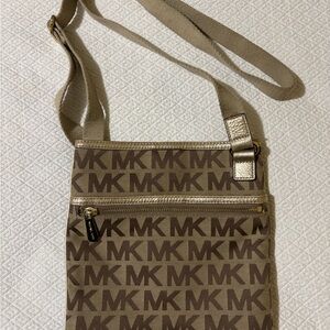 Michael Kors Tan and Brown Logo Crossbody